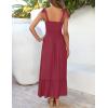 ZESICA Women’s 2026 Summer Boho Spaghetti Strap Square Neck Solid Color Ruffle A Line Beach Long Maxi Dress(Red)
