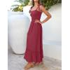 ZESICA Women’s 2026 Summer Boho Spaghetti Strap Square Neck Solid Color Ruffle A Line Beach Long Maxi Dress(Red)