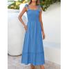 ZESICA Women’s 2026 Summer Boho Spaghetti Strap Square Neck Solid Color Ruffle A Line Beach Long Maxi Dress(Royalblue)