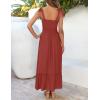 ZESICA Women’s 2026 Summer Boho Spaghetti Strap Square Neck Solid Color Ruffle A Line Beach Long Maxi Dress(Rust)