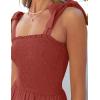 ZESICA Women’s 2026 Summer Boho Spaghetti Strap Square Neck Solid Color Ruffle A Line Beach Long Maxi Dress(Rust)
