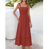 ZESICA Women’s 2026 Summer Boho Spaghetti Strap Square Neck Solid Color Ruffle A Line Beach Long Maxi Dress(Rust)