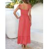ZESICA Women’s 2026 Summer Boho Spaghetti Strap Square Neck Solid Color Ruffle A Line Beach Long Maxi Dress(Watermelon)