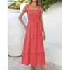 ZESICA Women’s 2026 Summer Boho Spaghetti Strap Square Neck Solid Color Ruffle A Line Beach Long Maxi Dress(Watermelon)
