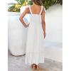 ZESICA Women’s 2026 Summer Boho Spaghetti Strap Square Neck Solid Color Ruffle A Line Beach Long Maxi Dress(White)