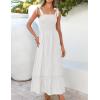 ZESICA Women’s 2026 Summer Boho Spaghetti Strap Square Neck Solid Color Ruffle A Line Beach Long Maxi Dress(White)