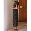 ZESICA Women’s 2026 Summer Floral Bodycon Dress Short Sleeve Ruched Mesh Wedding Guest Cocktail Party Midi Dresses(Black)