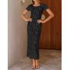 ZESICA Women’s 2026 Summer Floral Bodycon Dress Short Sleeve Ruched Mesh Wedding Guest Cocktail Party Midi Dresses(Black)