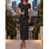 ZESICA Women’s 2026 Summer Floral Bodycon Dress Short Sleeve Ruched Mesh Wedding Guest Cocktail Party Midi Dresses(Black)