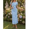 ZESICA Women’s 2026 Summer Floral Bodycon Dress Short Sleeve Ruched Mesh Wedding Guest Cocktail Party Midi Dresses(Blue)