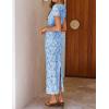 ZESICA Women’s 2026 Summer Floral Bodycon Dress Short Sleeve Ruched Mesh Wedding Guest Cocktail Party Midi Dresses(Blue)