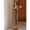 ZESICA Women’s 2026 Summer Floral Bodycon Dress Short Sleeve Ruched Mesh Wedding Guest Cocktail Party Midi Dresses(Brown)