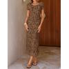 ZESICA Women’s 2026 Summer Floral Bodycon Dress Short Sleeve Ruched Mesh Wedding Guest Cocktail Party Midi Dresses(Brown)