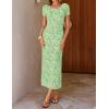 ZESICA Women’s 2026 Summer Floral Bodycon Dress Short Sleeve Ruched Mesh Wedding Guest Cocktail Party Midi Dresses(Green)