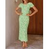 ZESICA Women’s 2026 Summer Floral Bodycon Dress Short Sleeve Ruched Mesh Wedding Guest Cocktail Party Midi Dresses(Green)