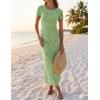 ZESICA Women’s 2026 Summer Floral Bodycon Dress Short Sleeve Ruched Mesh Wedding Guest Cocktail Party Midi Dresses(Green)