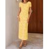 ZESICA Women’s 2026 Summer Floral Bodycon Dress Short Sleeve Ruched Mesh Wedding Guest Cocktail Party Midi Dresses(Lightyellow)