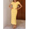 ZESICA Women’s 2026 Summer Floral Bodycon Dress Short Sleeve Ruched Mesh Wedding Guest Cocktail Party Midi Dresses(Lightyellow)