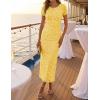 ZESICA Women’s 2026 Summer Floral Bodycon Dress Short Sleeve Ruched Mesh Wedding Guest Cocktail Party Midi Dresses(Lightyellow)
