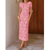 ZESICA Women’s 2026 Summer Floral Bodycon Dress Short Sleeve Ruched Mesh Wedding Guest Cocktail Party Midi Dresses(Pink)