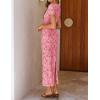 ZESICA Women’s 2026 Summer Floral Bodycon Dress Short Sleeve Ruched Mesh Wedding Guest Cocktail Party Midi Dresses(Pink)