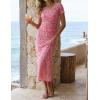 ZESICA Women’s 2026 Summer Floral Bodycon Dress Short Sleeve Ruched Mesh Wedding Guest Cocktail Party Midi Dresses(Pink)