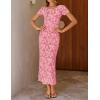 ZESICA Women’s 2026 Summer Floral Bodycon Dress Short Sleeve Ruched Mesh Wedding Guest Cocktail Party Midi Dresses(Pink)
