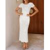ZESICA Women’s 2026 Summer Floral Bodycon Dress Short Sleeve Ruched Mesh Wedding Guest Cocktail Party Midi Dresses(White)