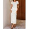 ZESICA Women’s 2026 Summer Floral Bodycon Dress Short Sleeve Ruched Mesh Wedding Guest Cocktail Party Midi Dresses(White)