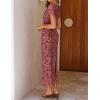 ZESICA Women’s 2026 Summer Floral Bodycon Dress Short Sleeve Ruched Mesh Wedding Guest Cocktail Party Midi Dresses(Wine)