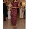 ZESICA Women’s 2026 Summer Floral Bodycon Dress Short Sleeve Ruched Mesh Wedding Guest Cocktail Party Midi Dresses(Wine)