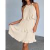 ZESICA Women’s 2026 Summer Halter Dresses Sleeveless Ruffle Tiered Layered Chiffon Pleated A Line Swing Mini Dress(Apricot)
