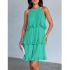 ZESICA Women’s 2026 Summer Halter Dresses Sleeveless Ruffle Tiered Layered Chiffon Pleated A Line Swing Mini Dress(Aqua)