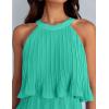 ZESICA Women’s 2026 Summer Halter Dresses Sleeveless Ruffle Tiered Layered Chiffon Pleated A Line Swing Mini Dress(Aqua)