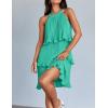 ZESICA Women’s 2026 Summer Halter Dresses Sleeveless Ruffle Tiered Layered Chiffon Pleated A Line Swing Mini Dress(Aqua)