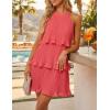 ZESICA Women’s 2026 Summer Halter Dresses Sleeveless Ruffle Tiered Layered Chiffon Pleated A Line Swing Mini Dress(Coral)