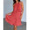 ZESICA Women’s 2026 Summer Halter Dresses Sleeveless Ruffle Tiered Layered Chiffon Pleated A Line Swing Mini Dress(Coral)