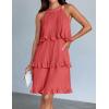 ZESICA Women’s 2026 Summer Halter Dresses Sleeveless Ruffle Tiered Layered Chiffon Pleated A Line Swing Mini Dress(Coral)