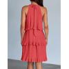 ZESICA Women’s 2026 Summer Halter Dresses Sleeveless Ruffle Tiered Layered Chiffon Pleated A Line Swing Mini Dress(Coral)
