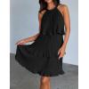 ZESICA Women’s 2026 Summer Halter Dresses Sleeveless Ruffle Tiered Layered Chiffon Pleated A Line Swing Mini Dress(Dark Black)