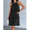 ZESICA Women’s 2026 Summer Halter Dresses Sleeveless Ruffle Tiered Layered Chiffon Pleated A Line Swing Mini Dress(Dark Black)