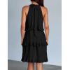 ZESICA Women’s 2026 Summer Halter Dresses Sleeveless Ruffle Tiered Layered Chiffon Pleated A Line Swing Mini Dress(Dark Black)
