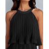ZESICA Women’s 2026 Summer Halter Dresses Sleeveless Ruffle Tiered Layered Chiffon Pleated A Line Swing Mini Dress(Dark Black)