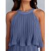 ZESICA Women’s 2026 Summer Halter Dresses Sleeveless Ruffle Tiered Layered Chiffon Pleated A Line Swing Mini Dress(Dusty Blue)