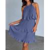 ZESICA Women’s 2026 Summer Halter Dresses Sleeveless Ruffle Tiered Layered Chiffon Pleated A Line Swing Mini Dress(Dusty Blue)