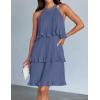 ZESICA Women’s 2026 Summer Halter Dresses Sleeveless Ruffle Tiered Layered Chiffon Pleated A Line Swing Mini Dress(Dusty Blue)