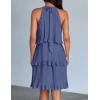 ZESICA Women’s 2026 Summer Halter Dresses Sleeveless Ruffle Tiered Layered Chiffon Pleated A Line Swing Mini Dress(Dusty Blue)