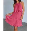 ZESICA Women’s 2026 Summer Halter Dresses Sleeveless Ruffle Tiered Layered Chiffon Pleated A Line Swing Mini Dress(Hot Pink)