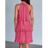ZESICA Women’s 2026 Summer Halter Dresses Sleeveless Ruffle Tiered Layered Chiffon Pleated A Line Swing Mini Dress(Hot Pink)