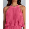 ZESICA Women’s 2026 Summer Halter Dresses Sleeveless Ruffle Tiered Layered Chiffon Pleated A Line Swing Mini Dress(Hot Pink)